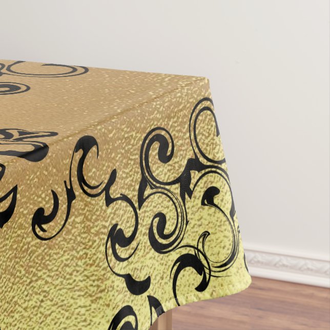Gold & Black Swirl Gothic Wedding Tablecloth (In Situ)