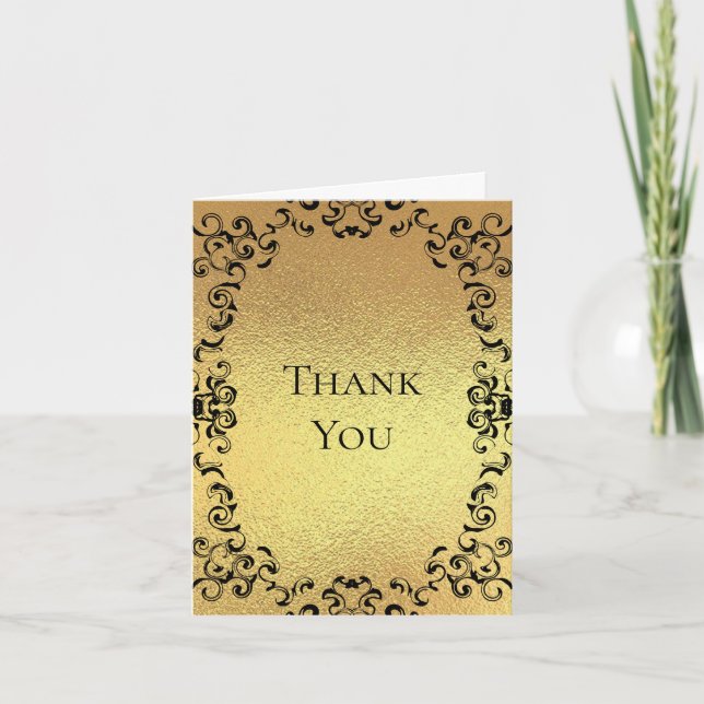 Gold & Black Swirl Gothic Wedding Thank You Card (Front)
