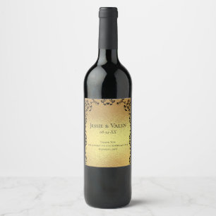 Gold & Black Swirl Gothic Wedding Wine Label