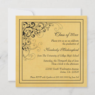 Gold black swirls graduation party announcement