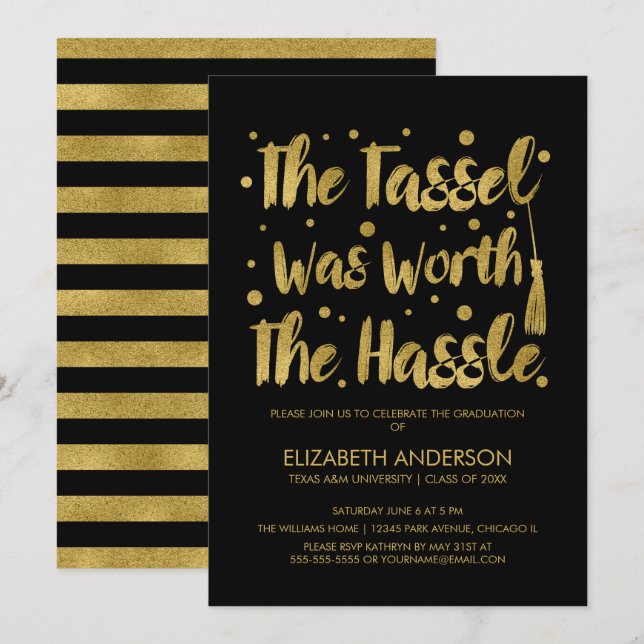 Gold & Black Tassel Graduation Card (Front/Back)