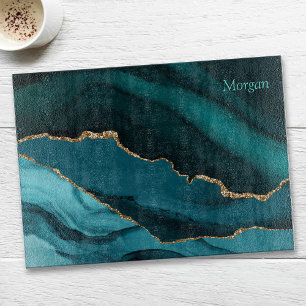 Gold Black & Teal Agate, Personalise Name Cutting Board