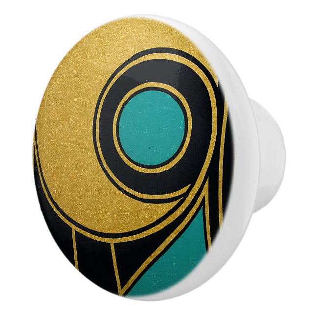 Gold Black Teal Art Deco Abstract Artistic Home Ceramic Knob (Right)