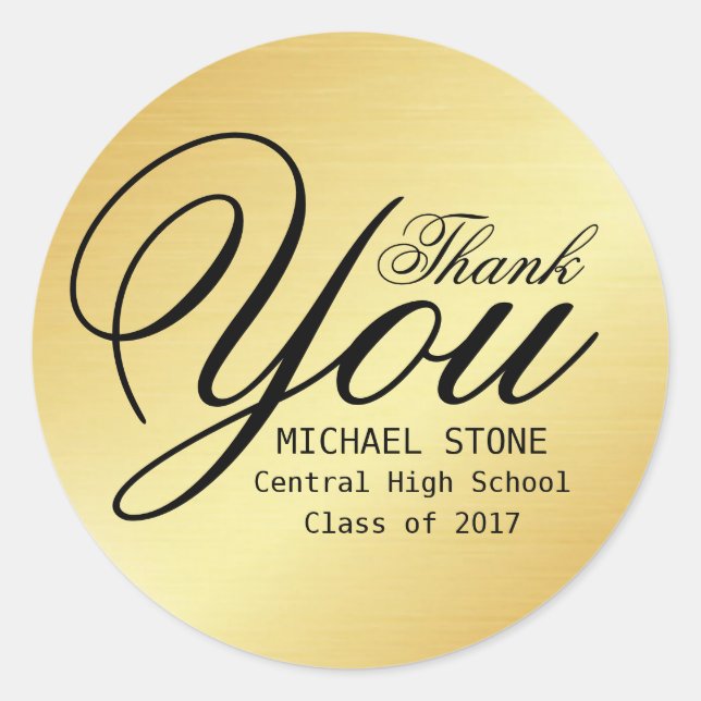 Gold & Black Thank You Graduation Stickers Custom (Front)