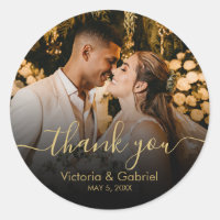 Gold Black Thank You Script Wedding Photo