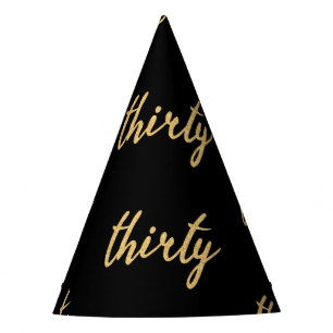 Gold Black "Thirty" 30 Birthday Party Glitter Hat
