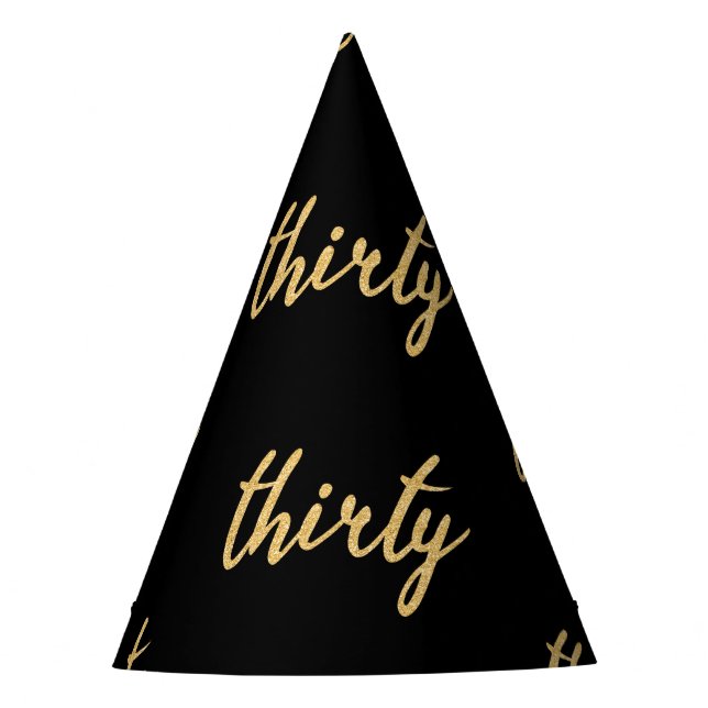 Gold Black "Thirty" 30 Birthday Party Glitter Party Hat (Front)