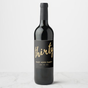 Gold Black "Thirty" 30 Birthday Party Glitter Wine Label