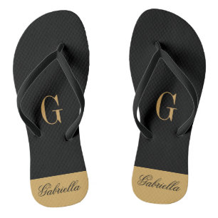 Gold Black Thongs