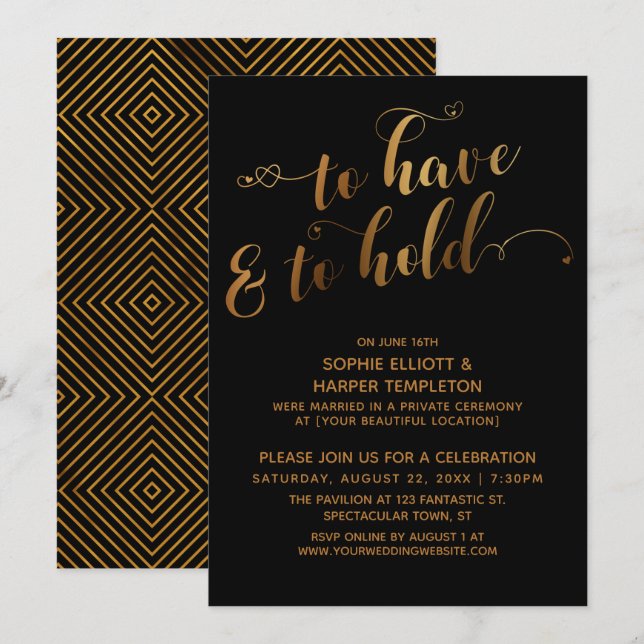 Gold Black To Have & To Hold Post-Wedding Event Invitation (Front/Back)