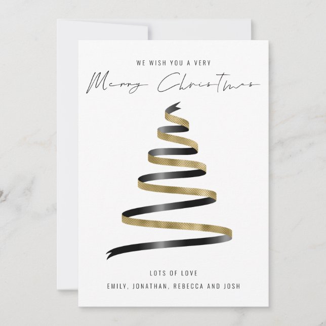 Gold Black Tree 2024 Calendar Merry Christmas Holiday Card (Front)