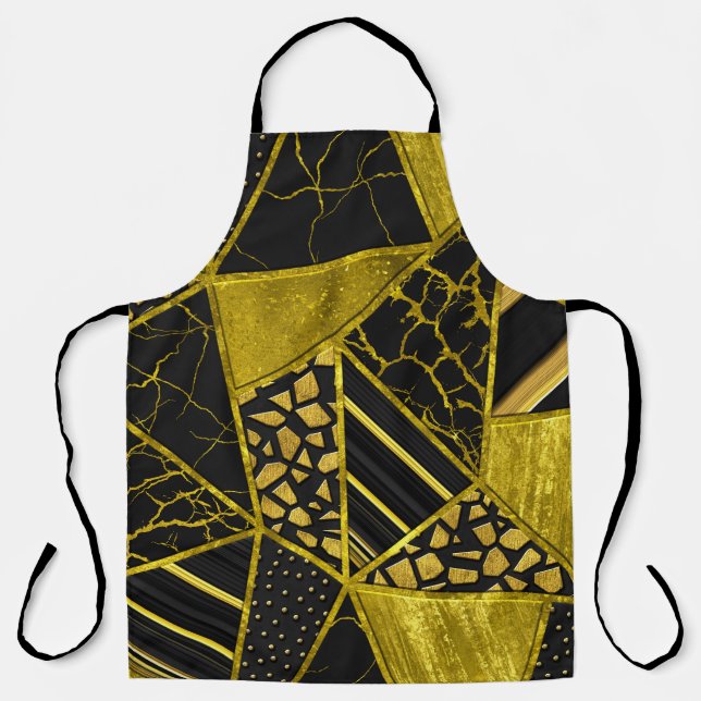 Gold Black Triangle Texture Illusion Apron (Front)