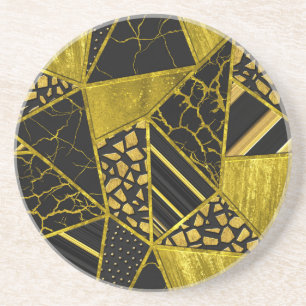 Gold Black Triangle Texture Illusion Coaster