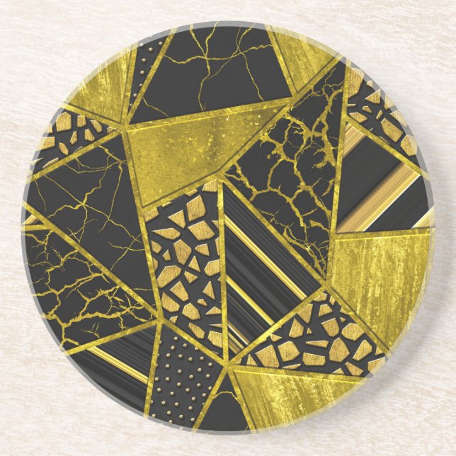 Gold Black Triangle Texture Illusion Coaster (Front)
