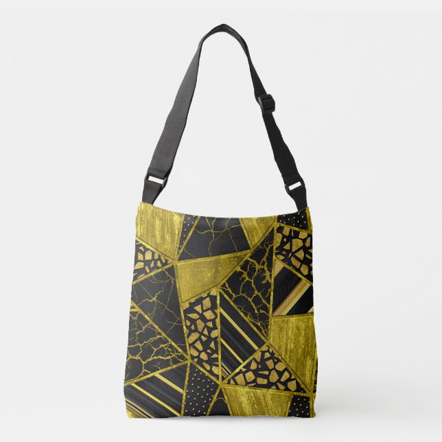 Gold Black Triangle Texture Illusion Crossbody Bag (Front)
