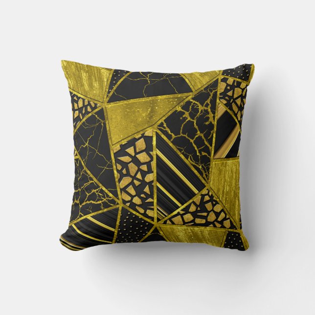 Gold Black Triangle Texture Illusion Cushion (Front)