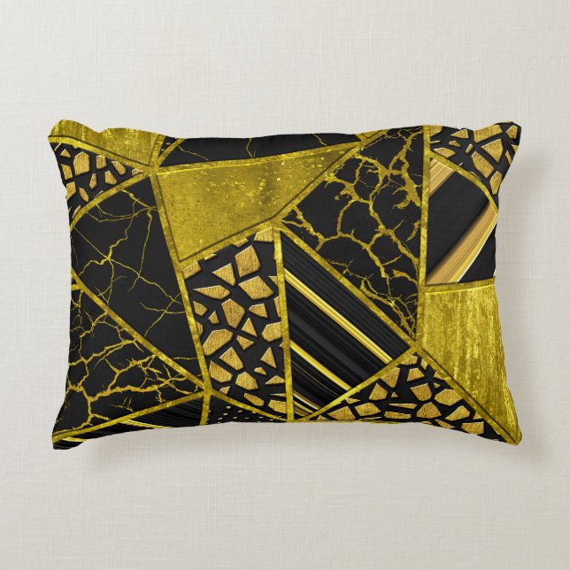 Gold Black Triangle Texture Illusion Decorative Cushion (Front)