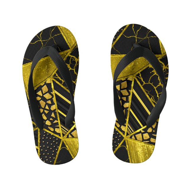 Gold Black Triangle Texture Illusion Kid's Thongs (Footbed)