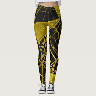 Gold Black Triangle Texture Illusion Leggings