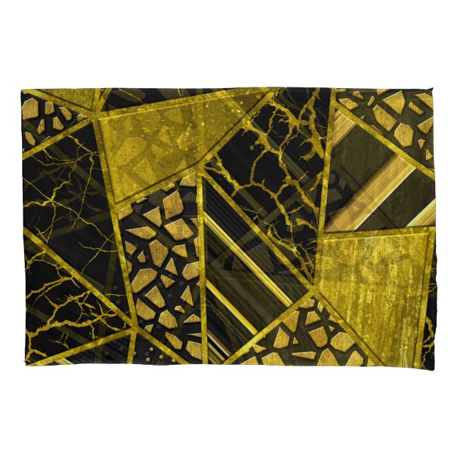 Gold Black Triangle Texture Illusion Pillowcase (Front)