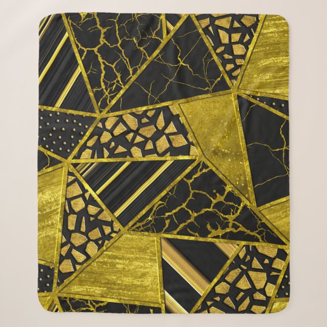 Gold Black Triangle Texture Illusion Sherpa Blanket (Front)
