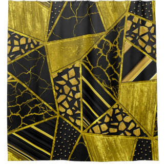 Gold Black Triangle Texture Illusion Shower Curtain