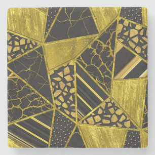 Gold Black Triangle Texture Illusion Stone Coaster