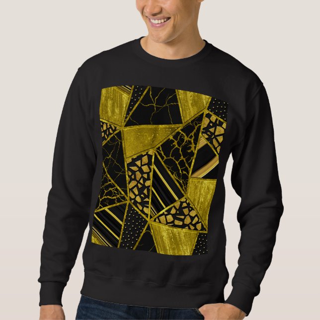 Gold Black Triangle Texture Illusion Sweatshirt (Front)