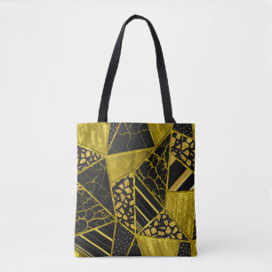 Gold Black Triangle Texture Illusion Tote Bag