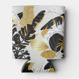Gold, black tropical plants: luxury. can cooler