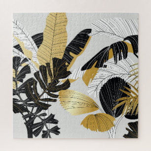 Gold, black tropical plants: luxury. jigsaw puzzle