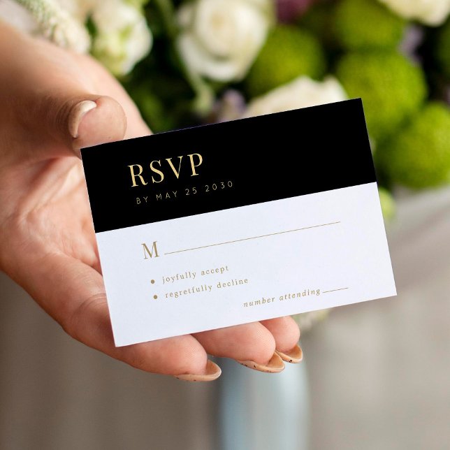 Gold black typography elegant minimal wedding RSVP Enclosure Card (Creator Uploaded)
