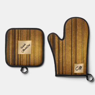 Gold Black Vintage Art Deco Trendy Collection Oven Mitt & Pot Holder Set