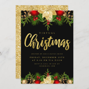 Gold Black VIRTUAL Christmas Holiday Online Party Invitation