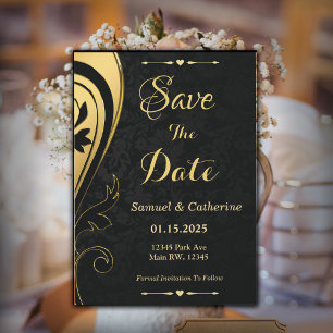 Gold Black Wedding And Anniversary Personalise Save The Date