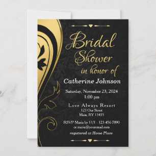 Gold Black Wedding Bridal Shower Invitation Card