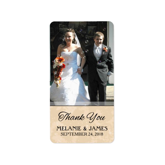 Gold & Black Wedding Custom Photo Thank You Label (Front)