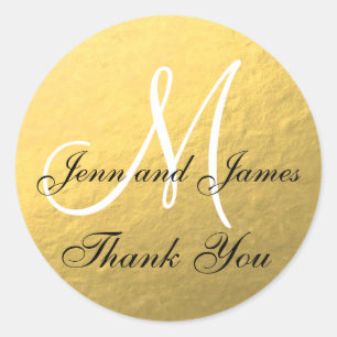 Gold Black Wedding Favour Sticker Initial