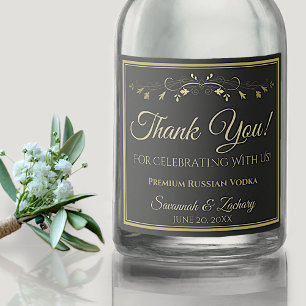 Gold & Black Wedding Liquor Bottle Label Thank You