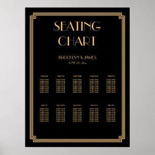 Gold Black Wedding Seating Chart Poster 18x24