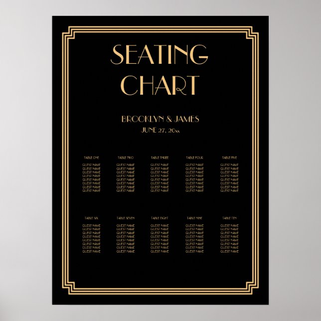 Gold Black Wedding Seating Chart Poster 18x24 (Front)
