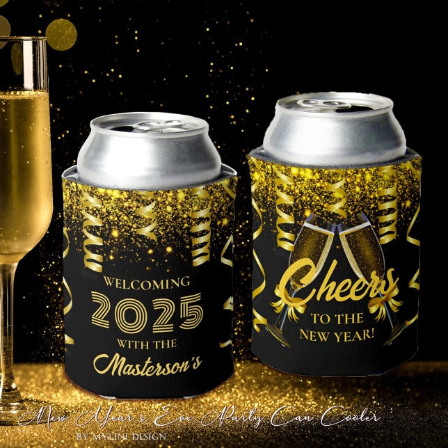Gold Black Welcome New Years Eve Party Can Cooler (Creator Uploaded)
