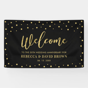Gold & Black   Welcome Wedding Anniversary Party Banner