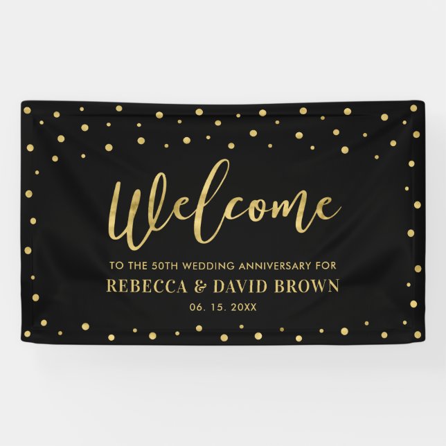 Gold & Black | Welcome Wedding Anniversary Party Banner (Horizontal)