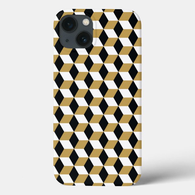 Gold, Black & White 3D Cubes Pattern Case-Mate iPhone Case (Back)