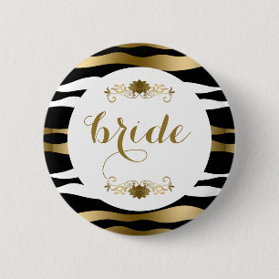 Gold Black & White Abstract Zebra Stripes 6 Cm Round Badge