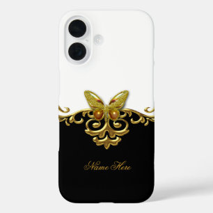 Gold Black White Butterfly iPhone 16 Case