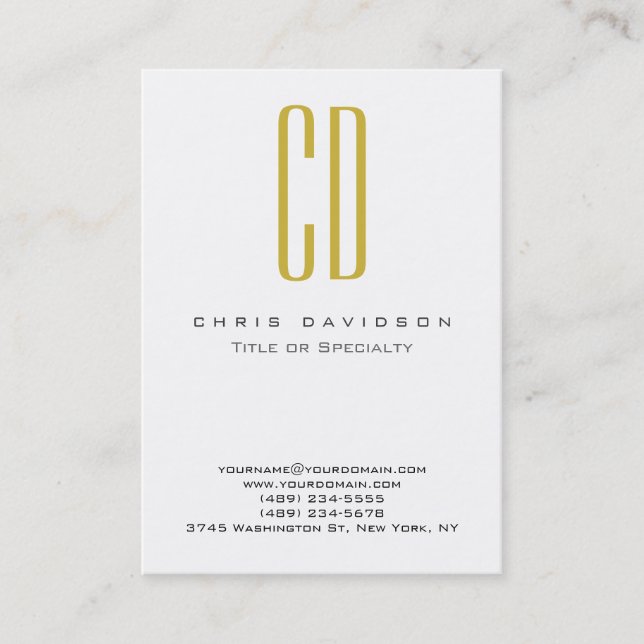Gold Black White Colour Monogram Business Card (Front)