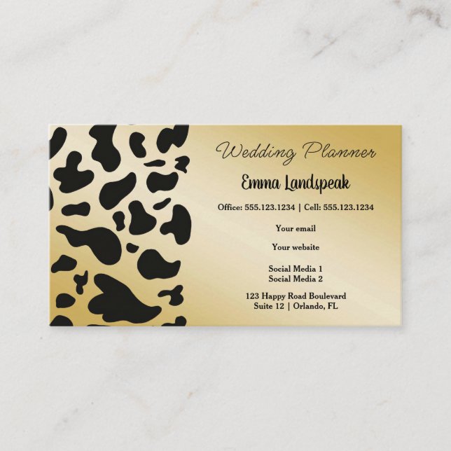 Gold Black & White Cow Spots Business Card (Front)