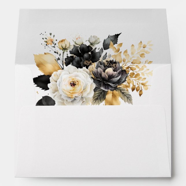 Gold Black White Flowers  Envelope (Back (Bottom))